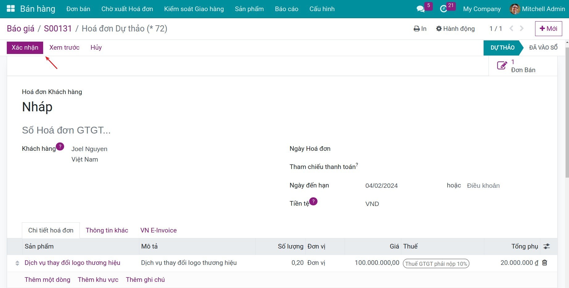 Hóa đơn dự thảo