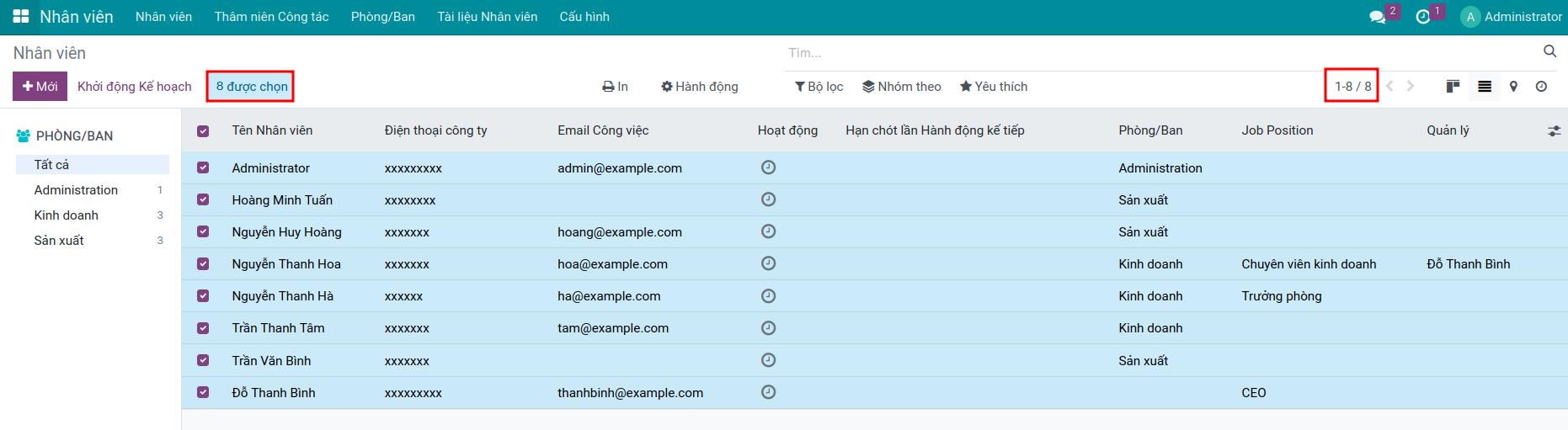 Tích chọn toàn bộ danh sách nhân viên