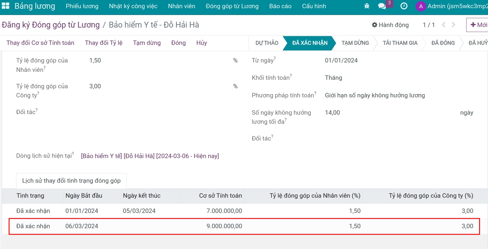 Hiển thị thay đổi cơ sở tính toán trên lịch sử thay đổi