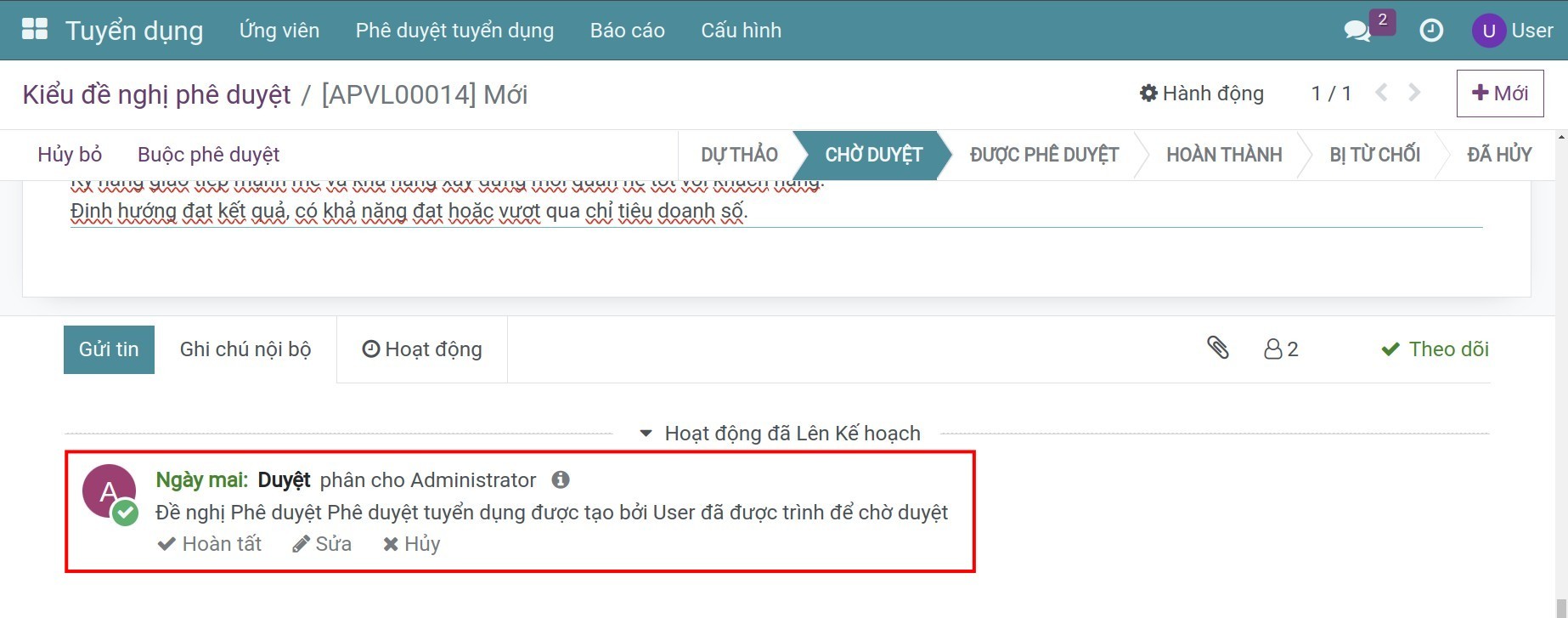 Người phê duyệt trên phiếu đề nghị