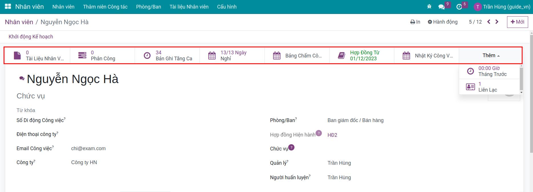 Smart buttons trên giao diện nhân viên Viindoo