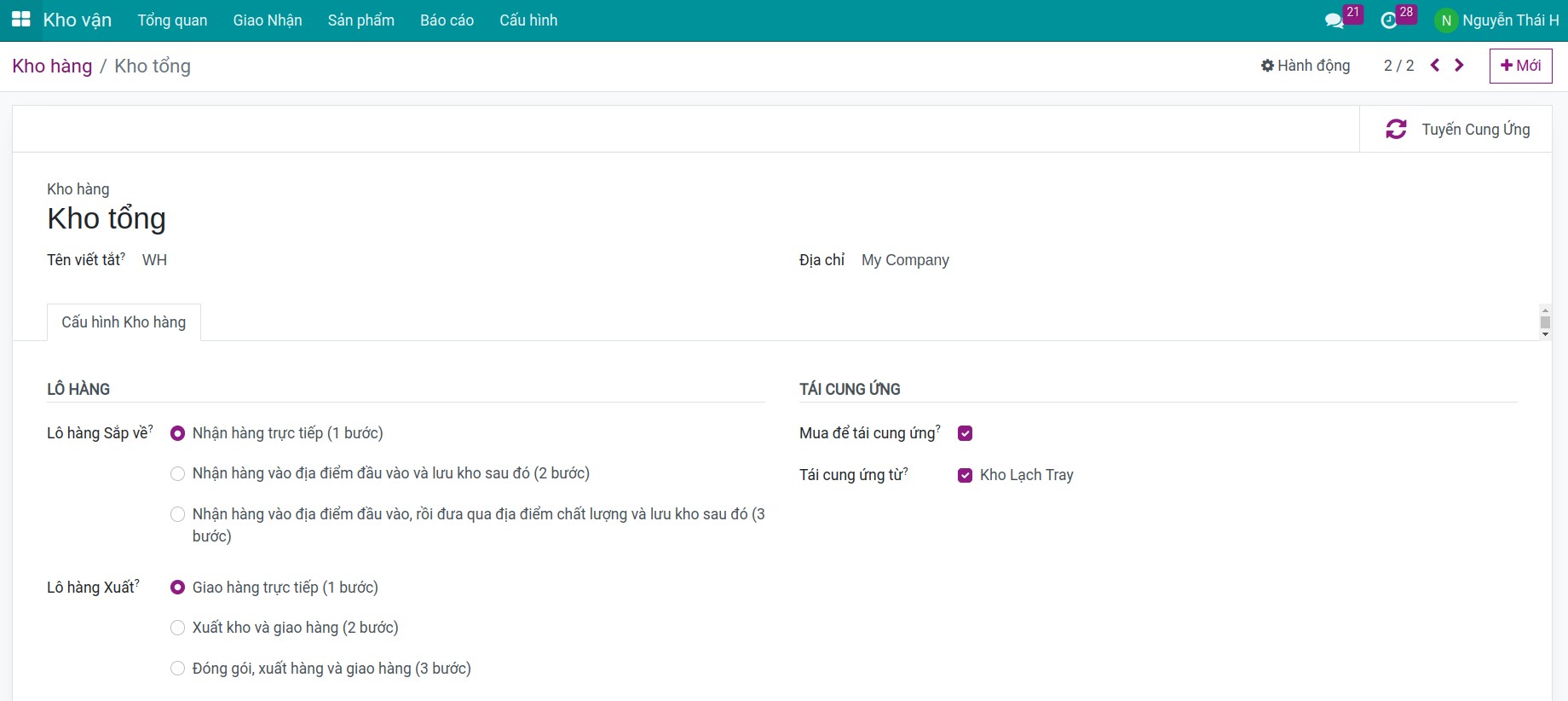 Kho lưu trữ cấu hình 1 bước Kho vận Viindoo