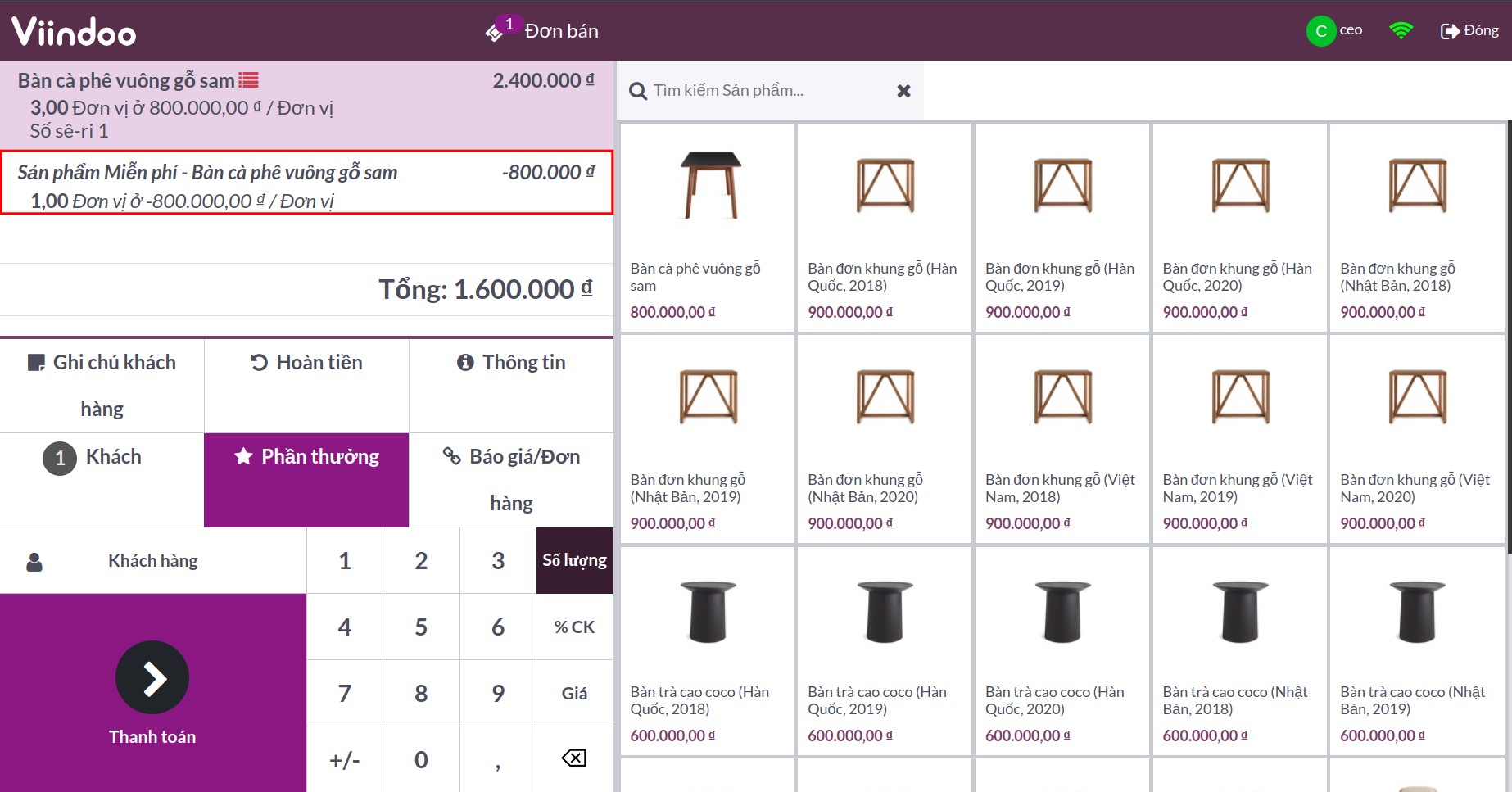 Tạo đơn bán trong Viindoo