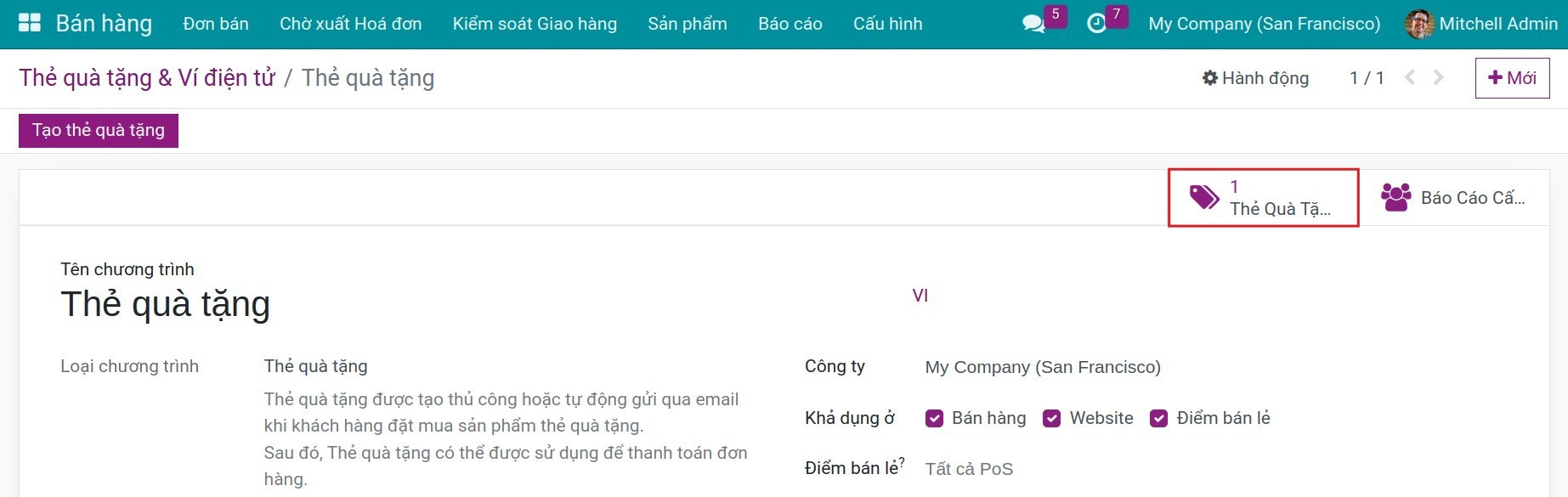 Xem các thẻ quà tặng đã tạo trong Viindoo