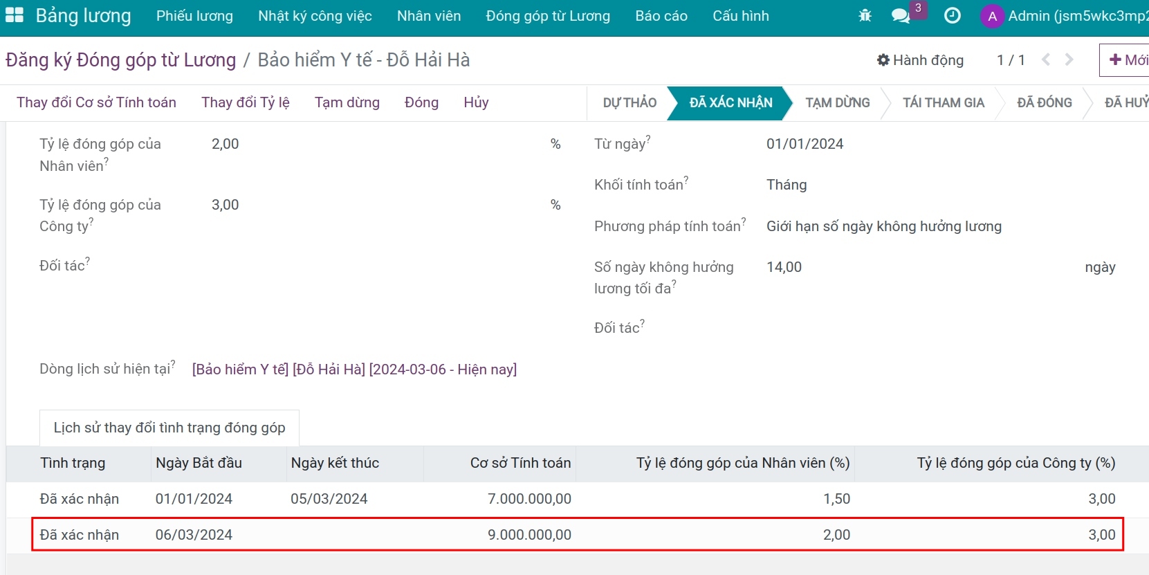 Hiển thị thay đổi tỷ lệ trên lịch sử thay đổi