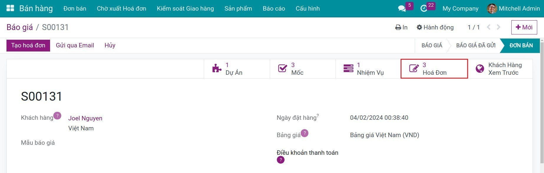 Kiểm tra lại số lượng hóa đơn đã xuất cho đơn bán.