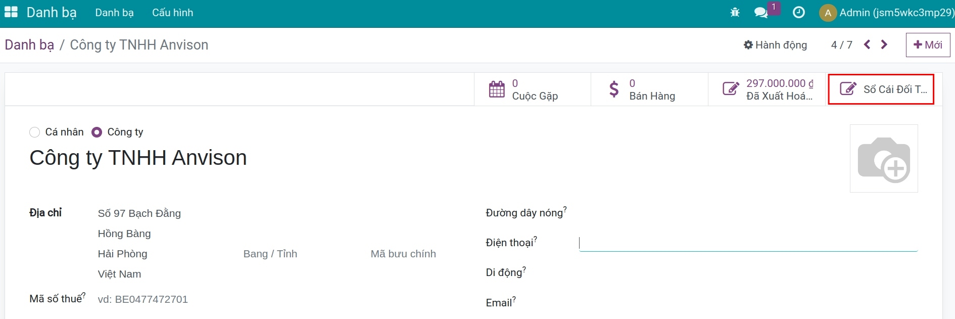 Chọn sổ cái đối tác