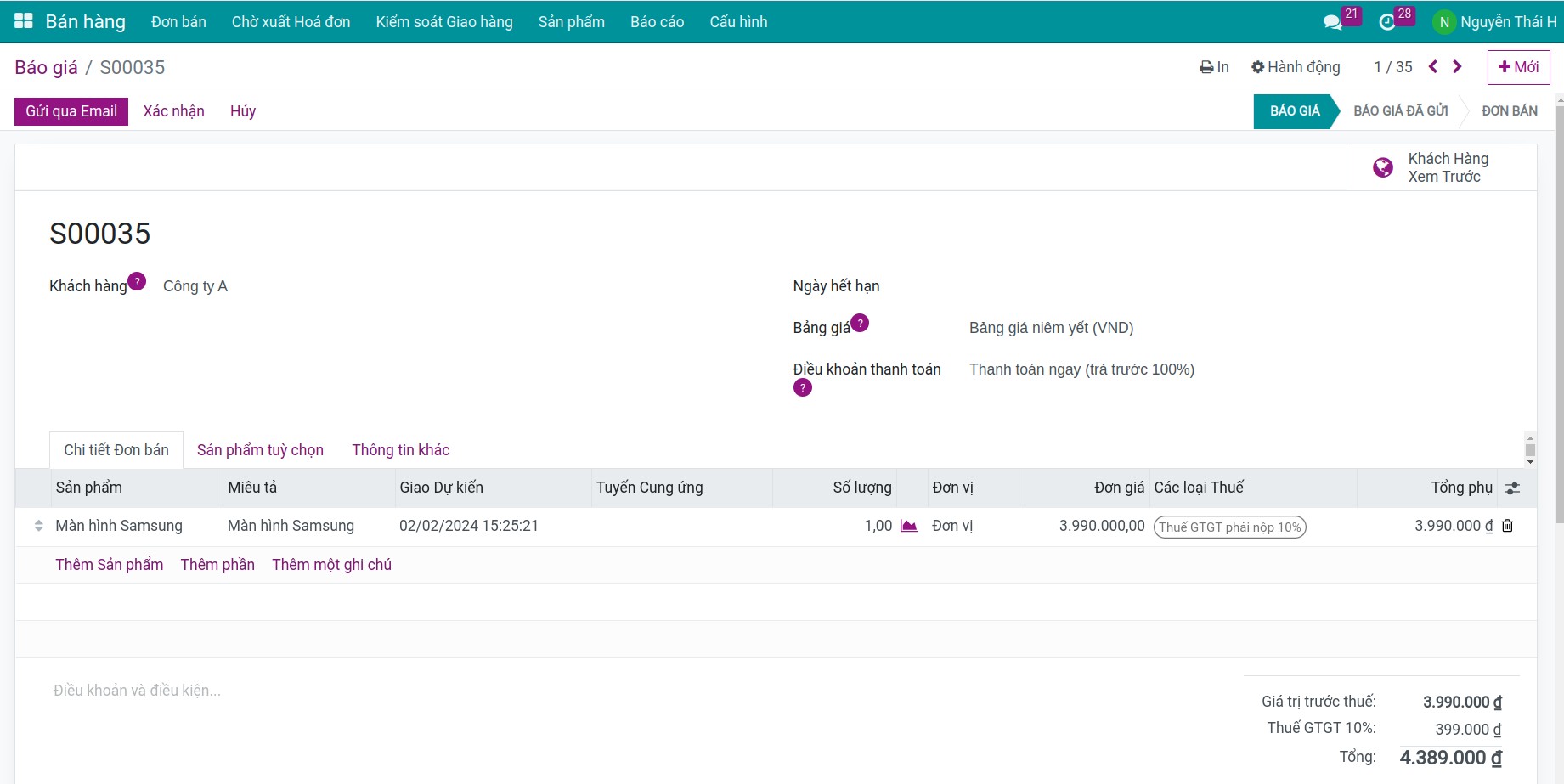 Tạo đơn bán hàng Kho vận Viindoo