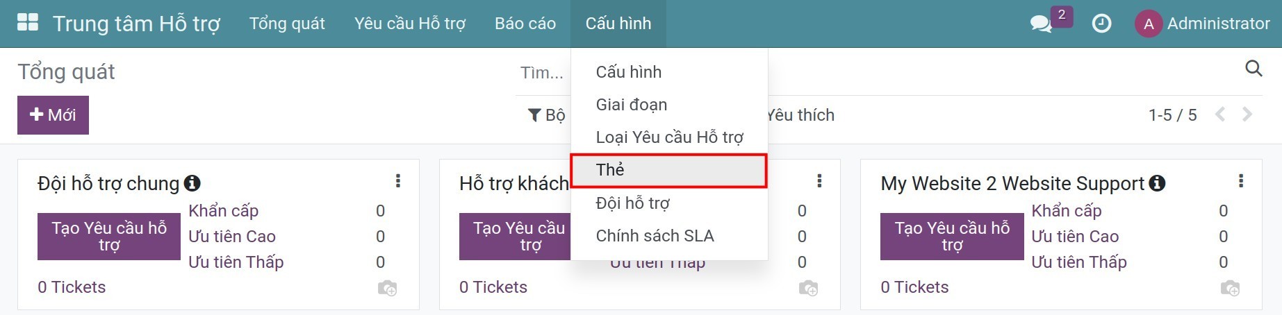 Tạo mới thẻ gắn tới yêu cầu hỗ trợ Viindoo