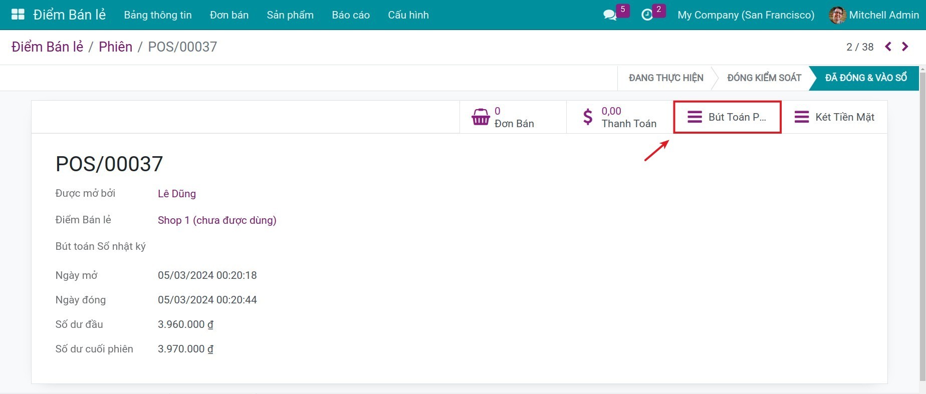 Bút toán chênh lệch Viindoo PoS