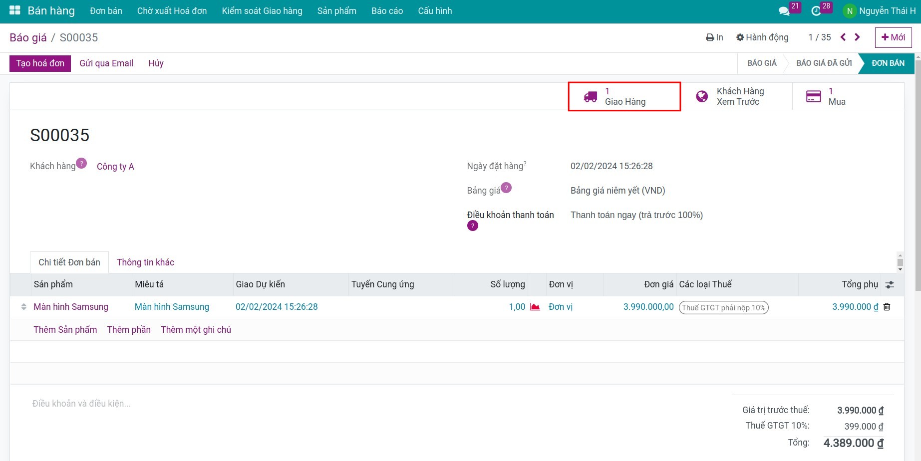 Nút giao hàng Kho vận Viindoo