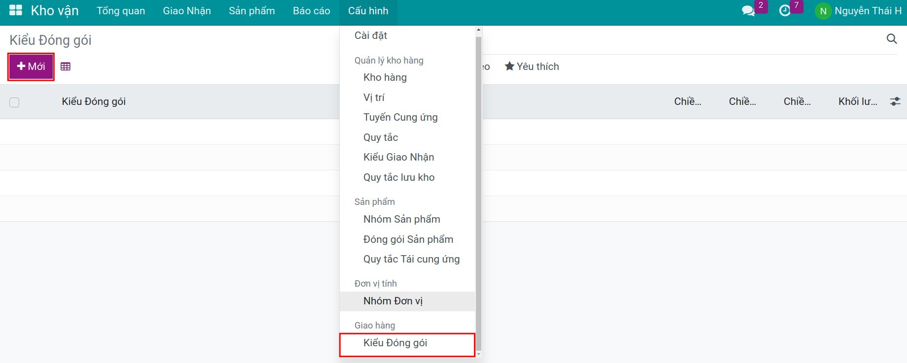 Thiết lập kiểu đóng gói sản phẩm trong Phần mềm Quản lý kho của Viindoo