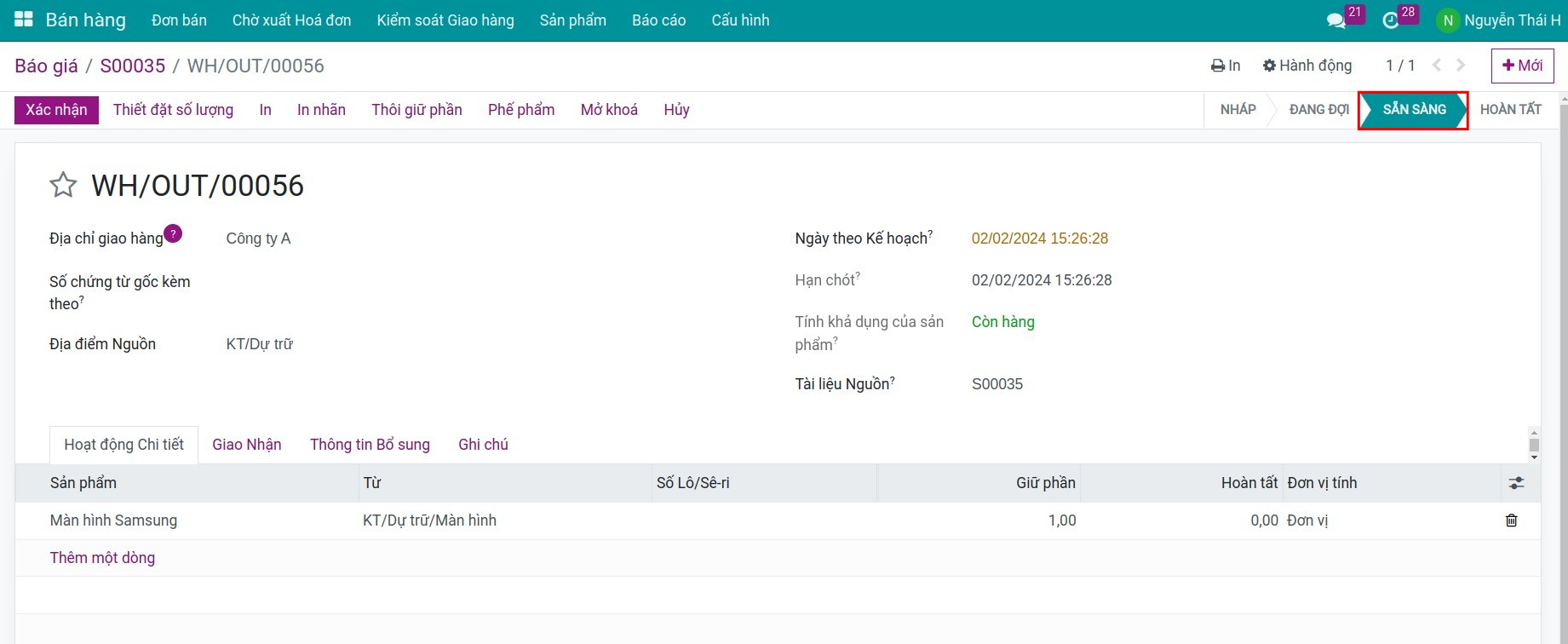 Xác nhận đơn nhận hàng