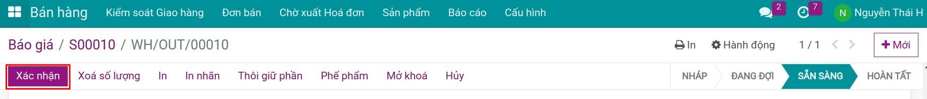 Xác nhận phiếu giao hàng