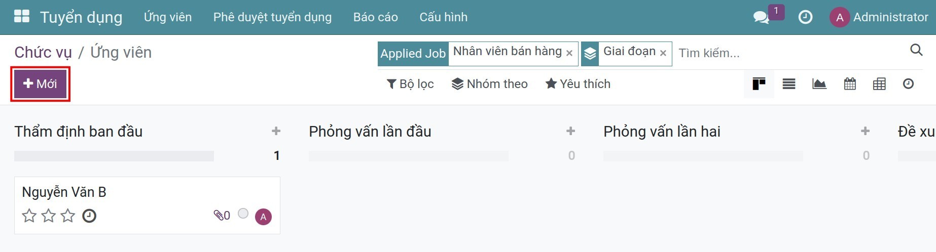 Tạo ứng viên cho một chức vụ cụ thể.