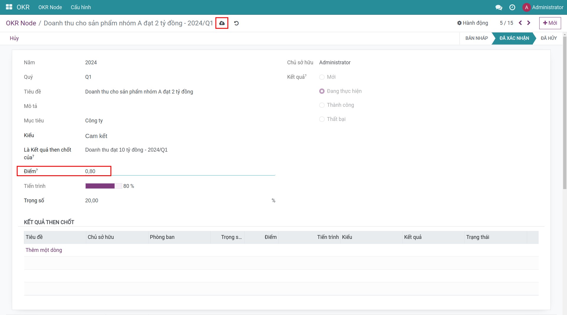Cập nhật điểm cho từng OKR node