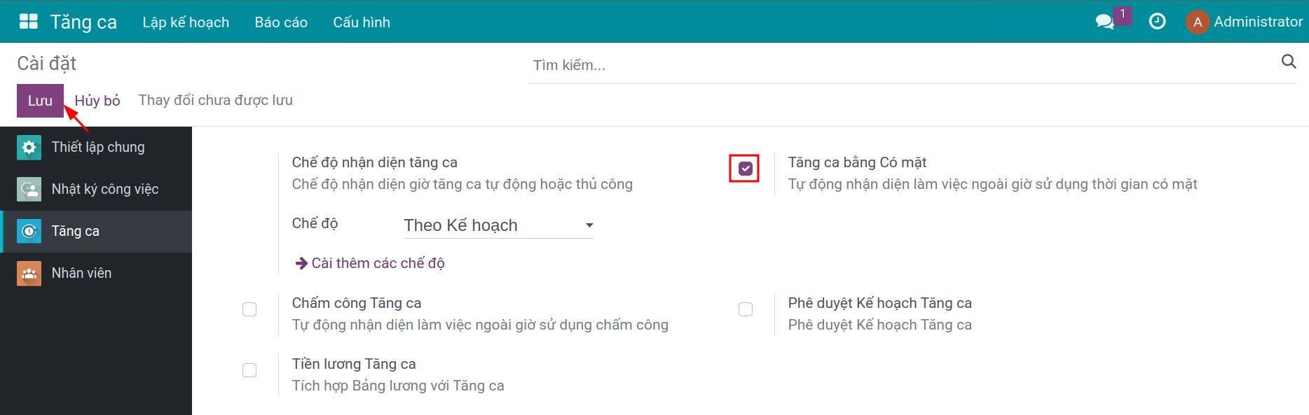 Tăng ca bằng có mặt
