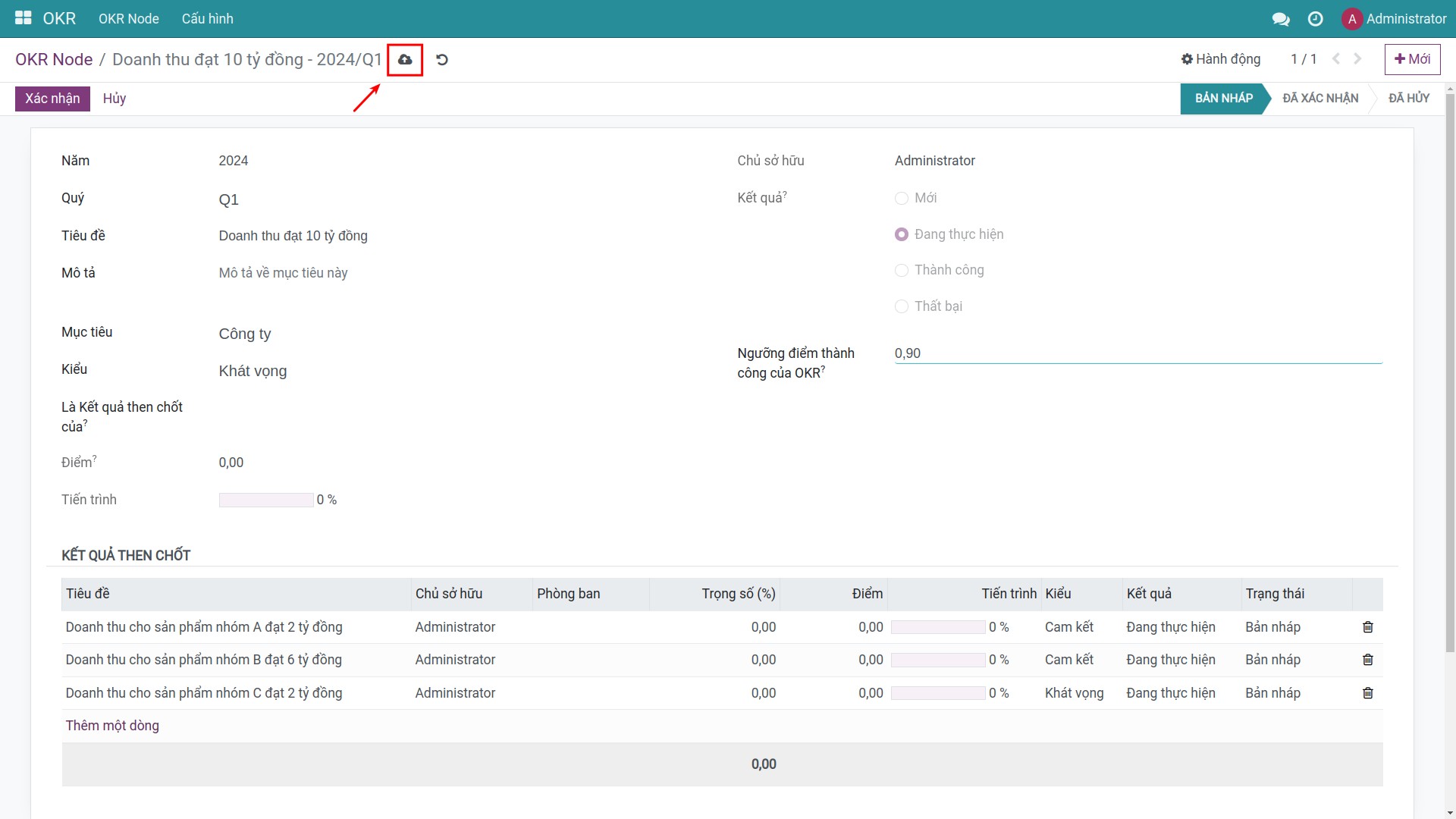 Lưu OKR Node trên Viindoo 