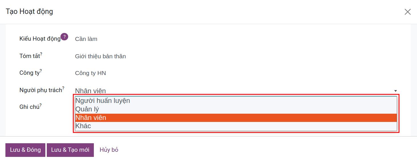 Chọn kiểu hoạt động