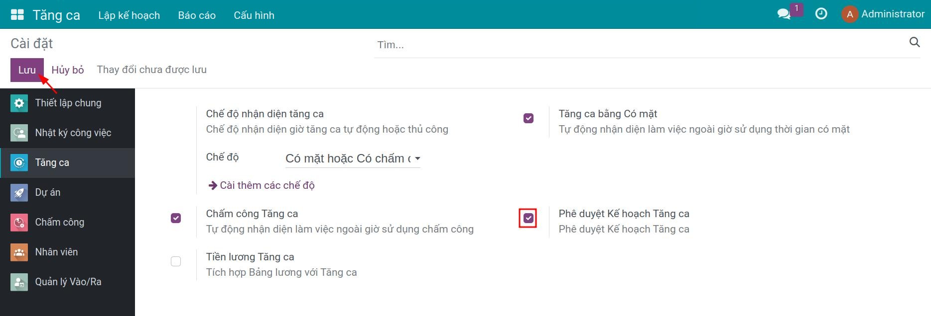 Phê duyệt tăng ca