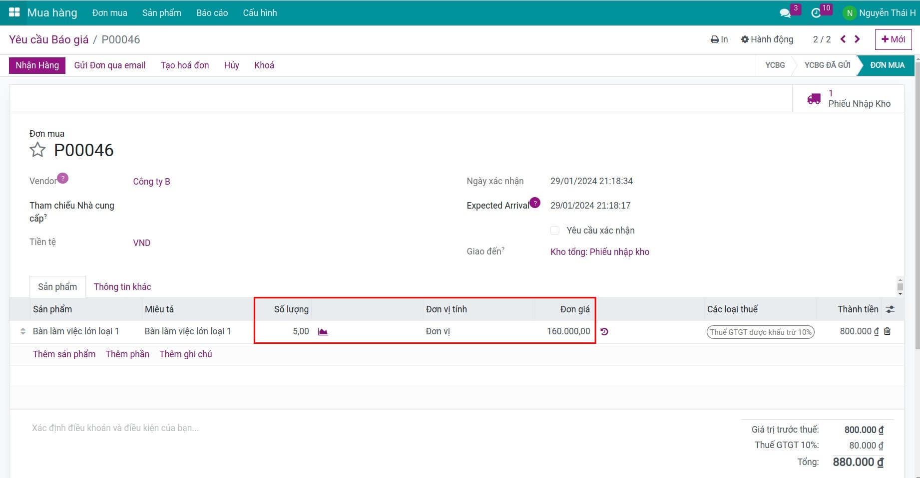 đơn mua hàng thứ hai