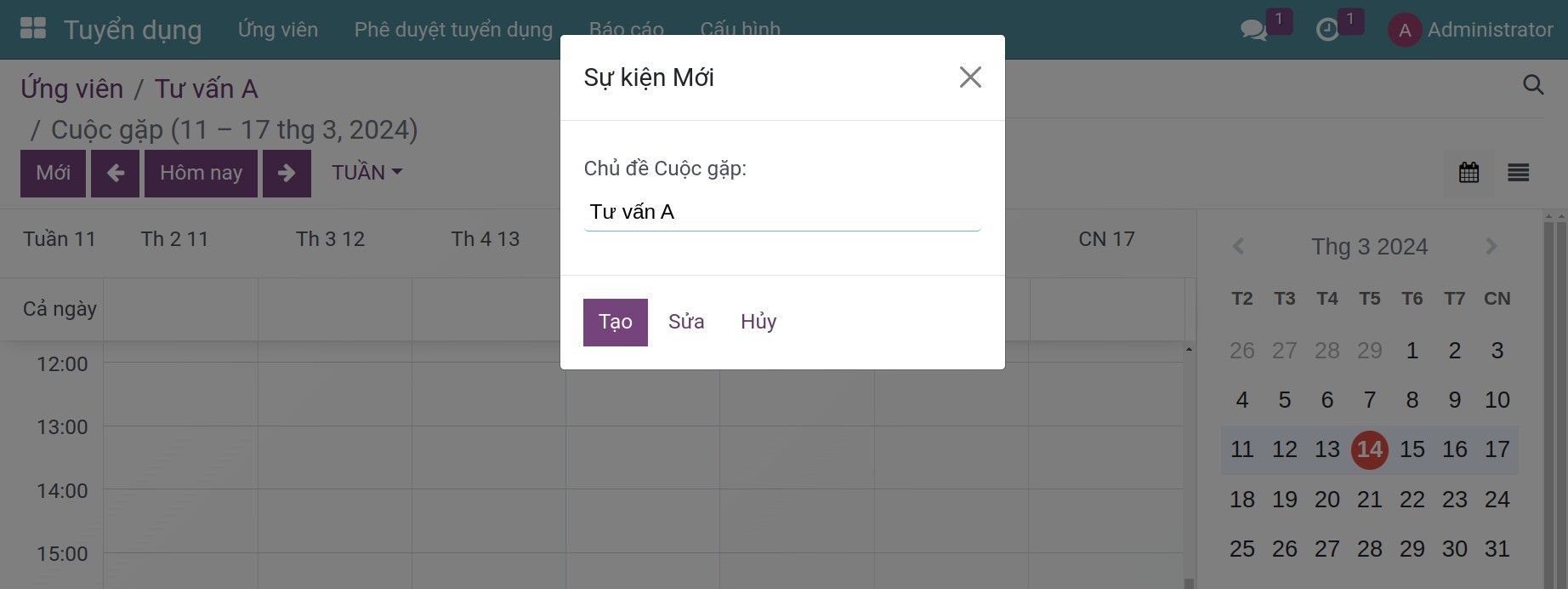 Tạo buổi phỏng vấn với ứng viên