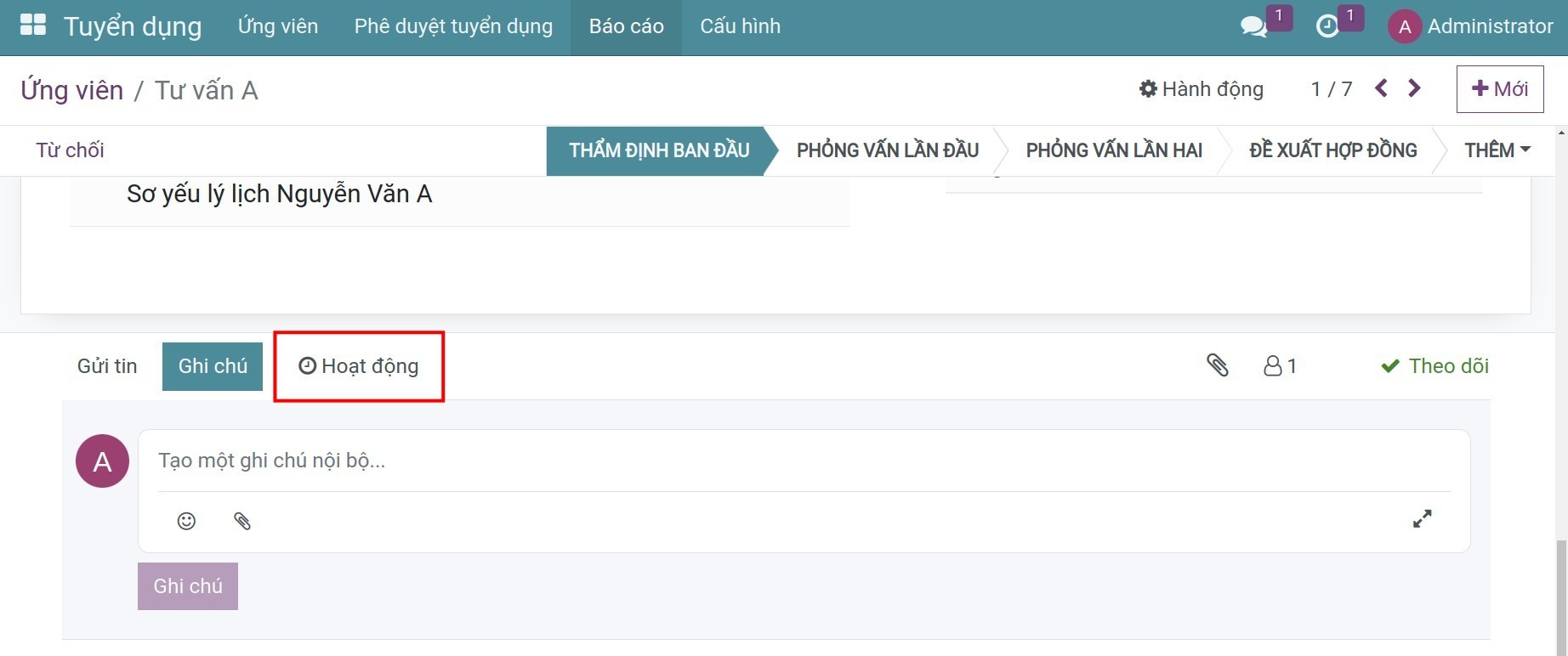 Bấm vào nút **Ấn định hoạt động**.