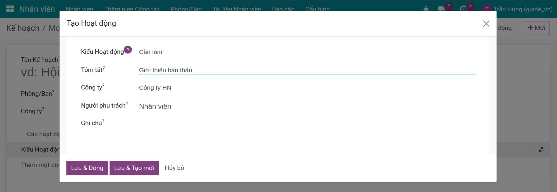 Chọn nhiều Kiểu kế hoạch hành động Viindoo