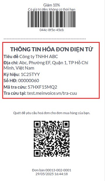 E Invoice information in PoS receipt