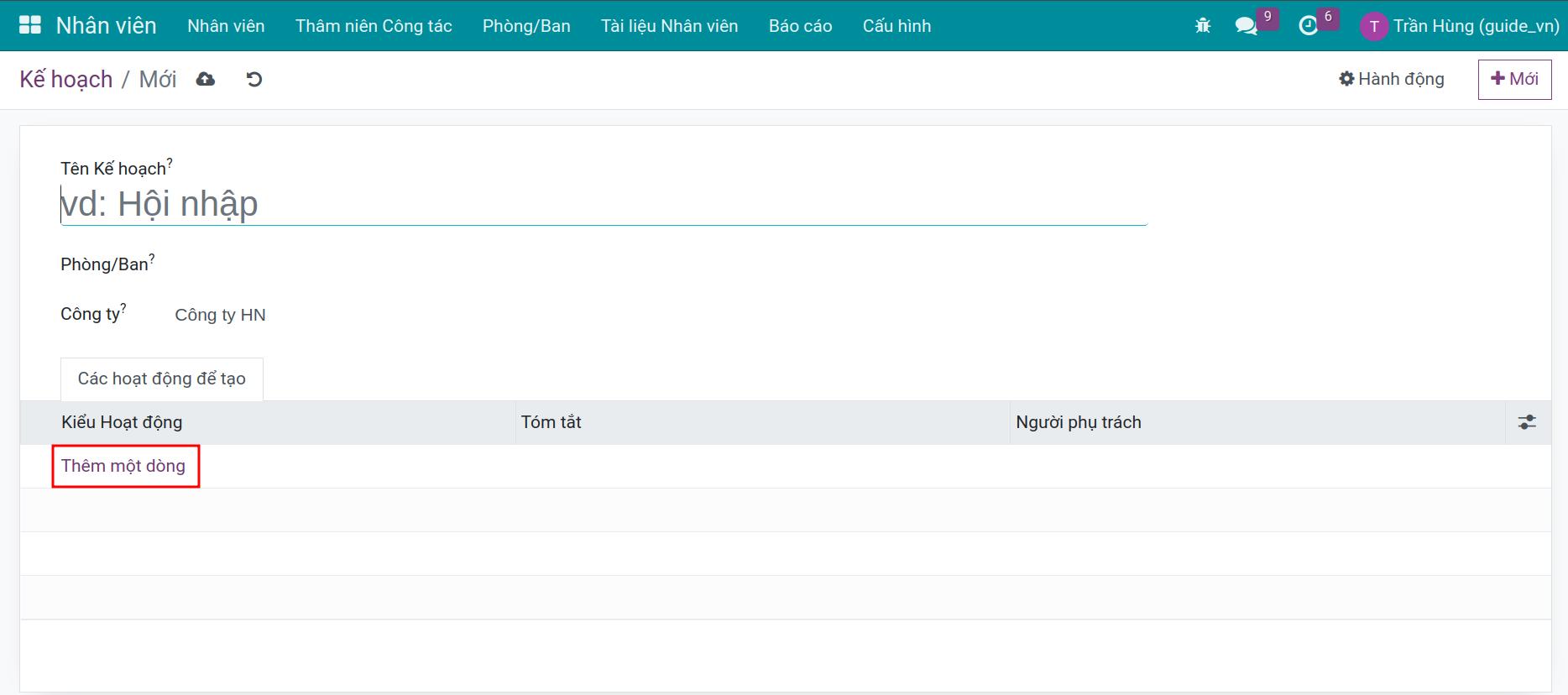 Chọn nhiều Kiểu kế hoạch hành động Viindoo