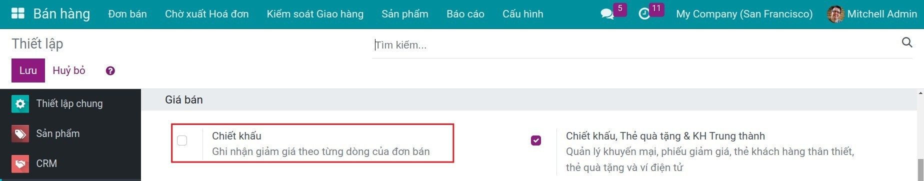 Chiết khấu trên từng dòng đơn bán