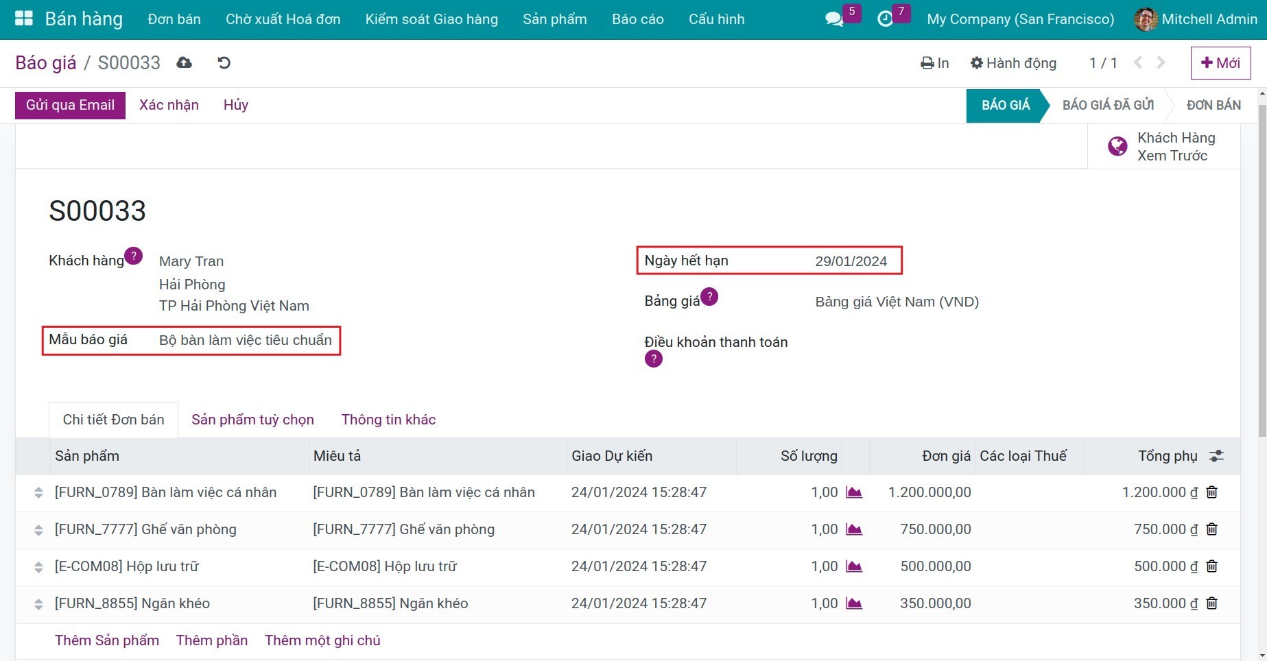 Chọn khách hàng và mẫu báo giá trên báo giá