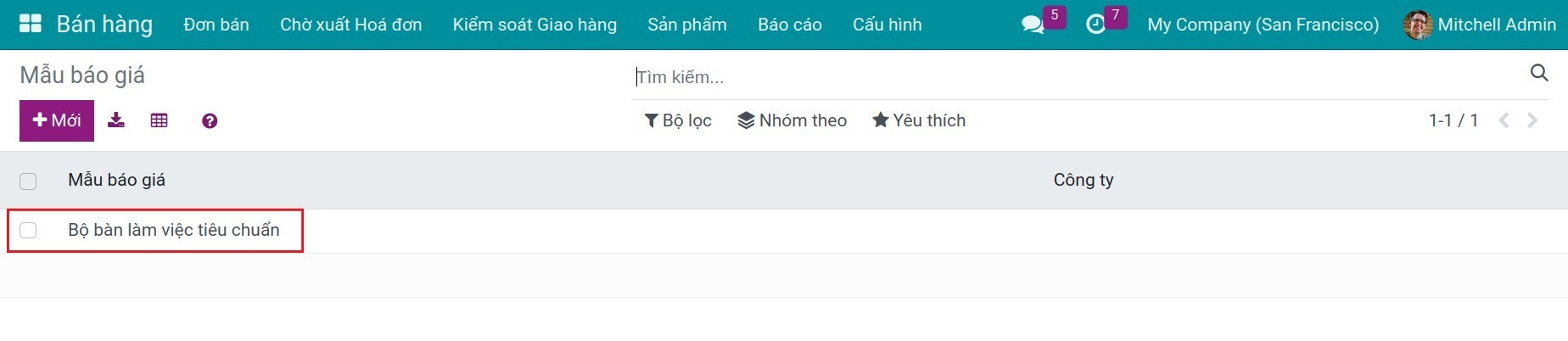 Chọn mẫu báo giá bất kỳ trên Viindoo