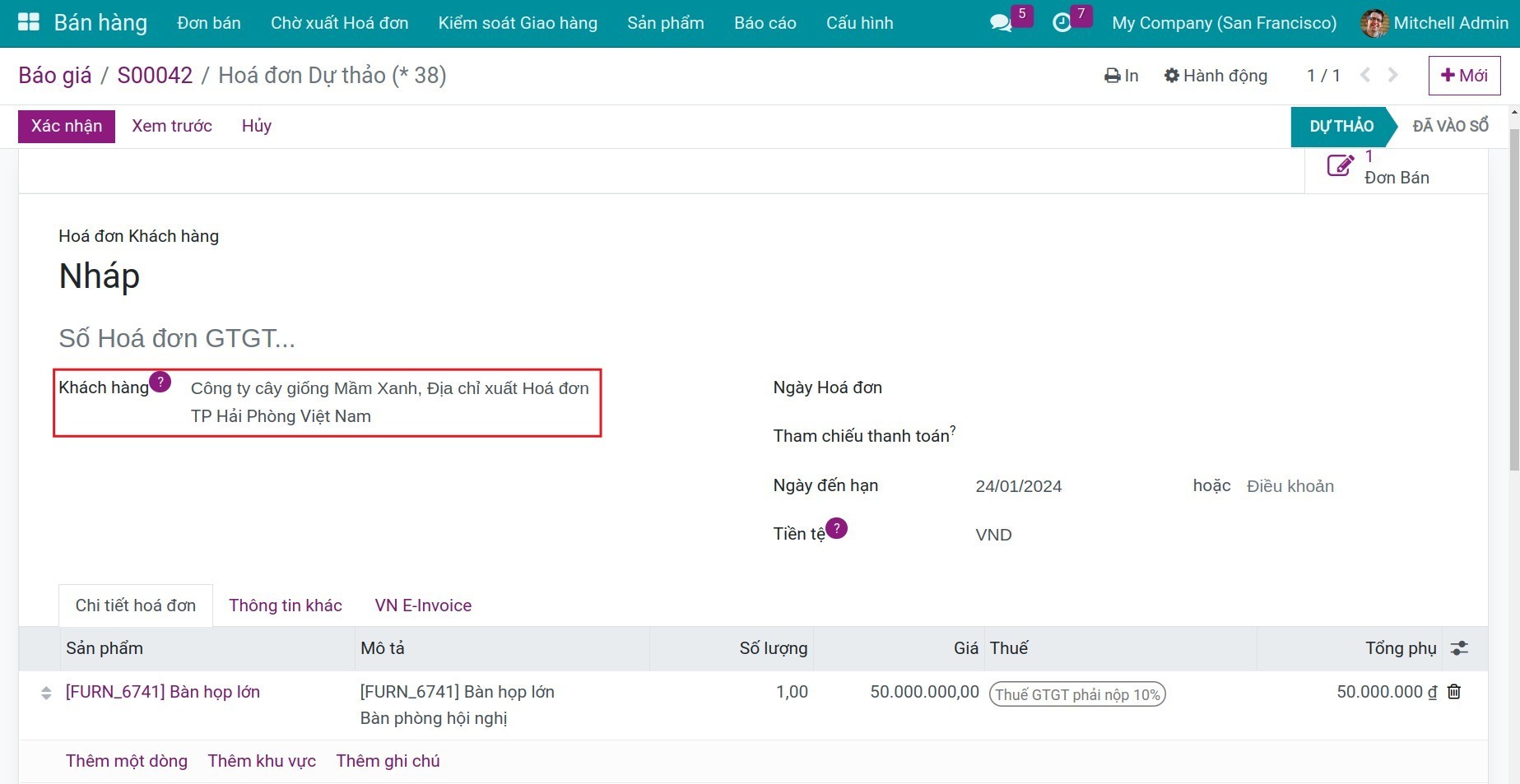 Địa chỉ xuất hóa đơn và địa chỉ giao hàng trong đơn bán Viindoo