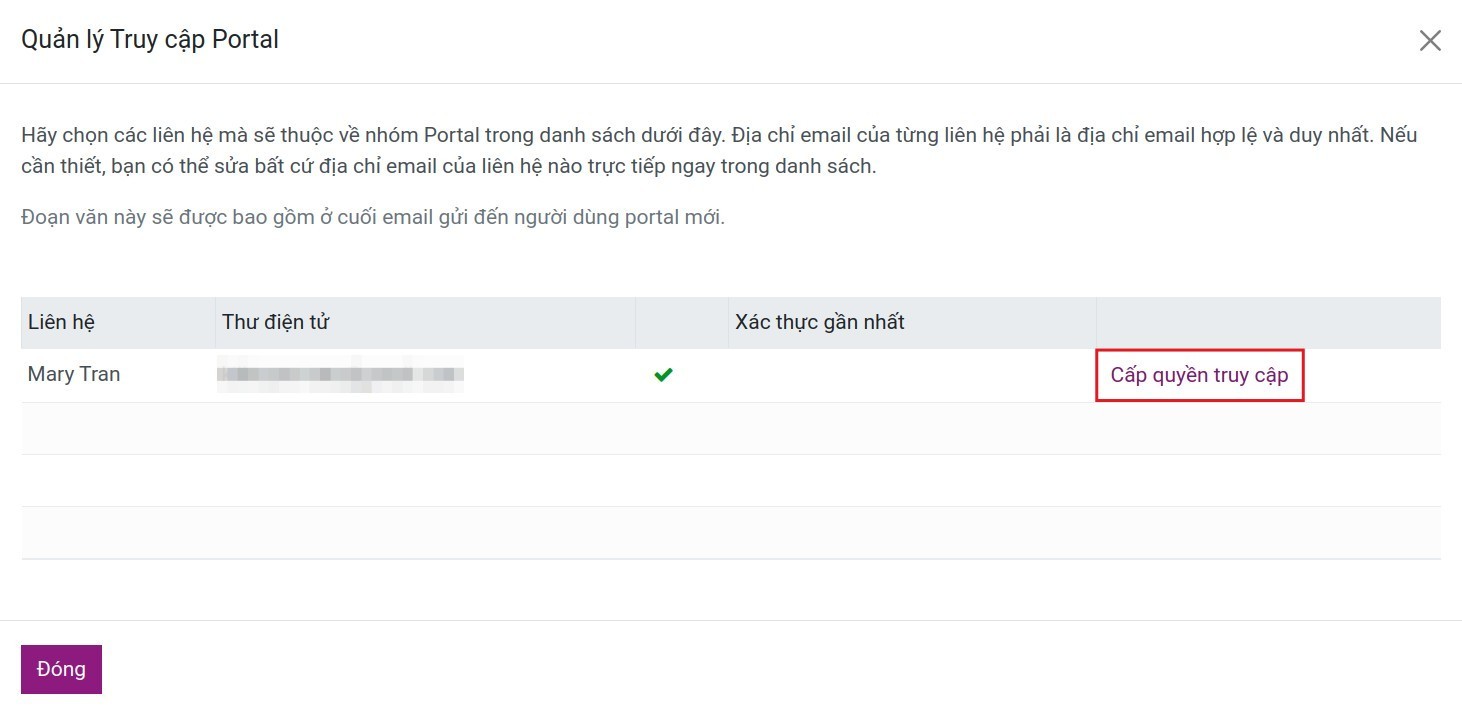 Điền email và chọn Trong portal