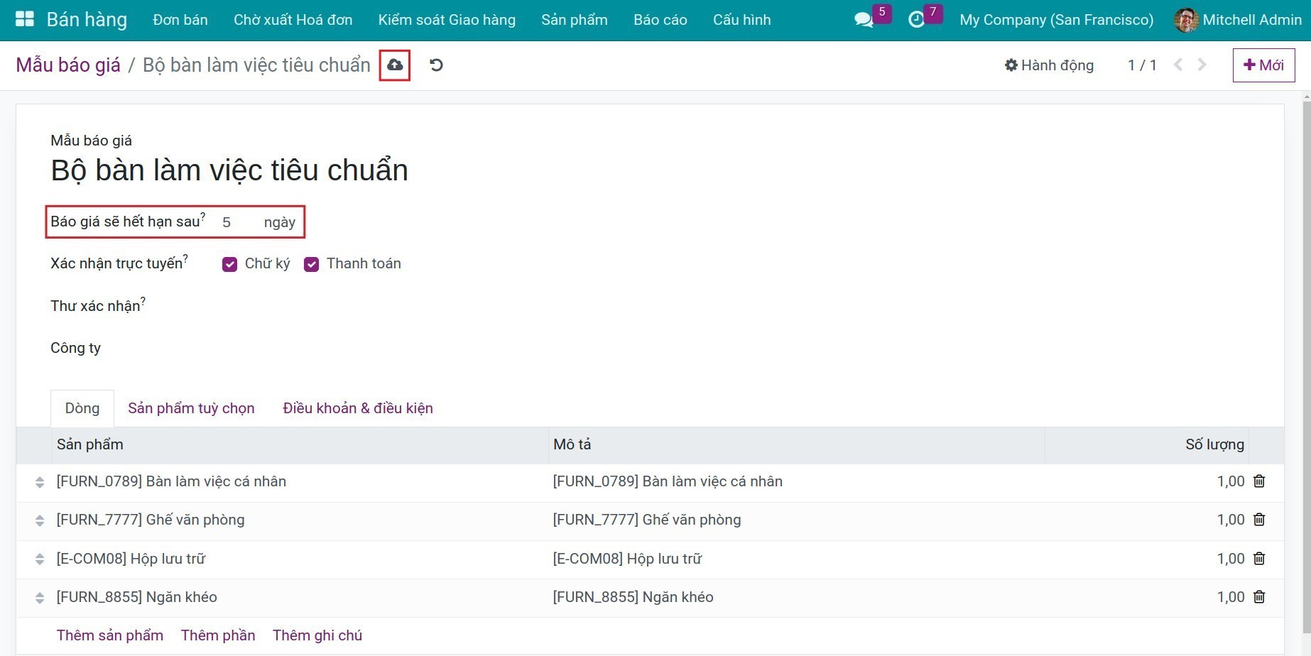Điền số ngày hiệu lực của báo giá