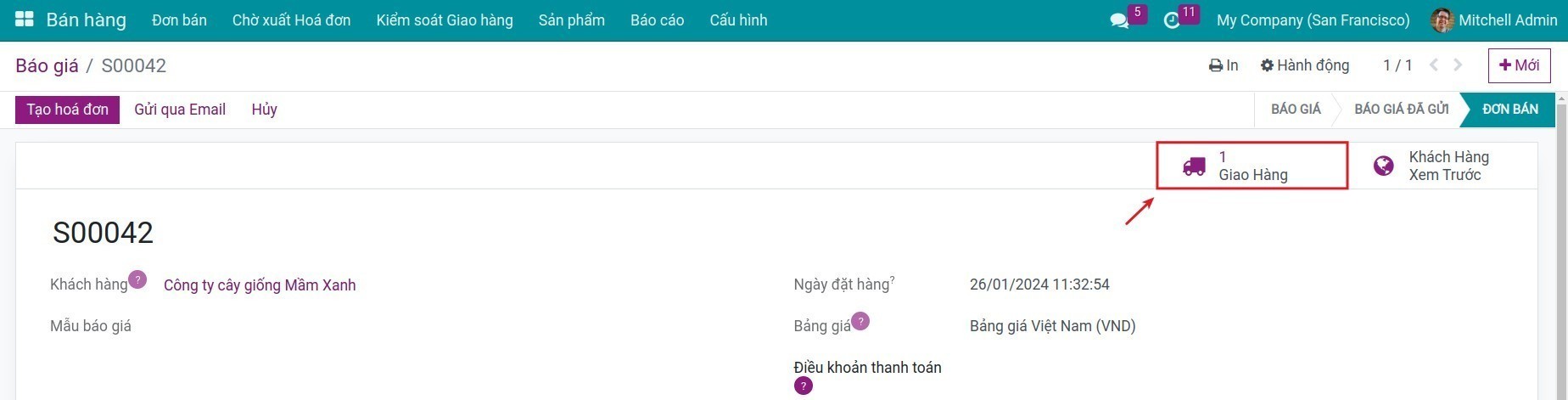 Địa chỉ xuất hóa đơn và địa chỉ giao hàng trong đơn bán Viindoo