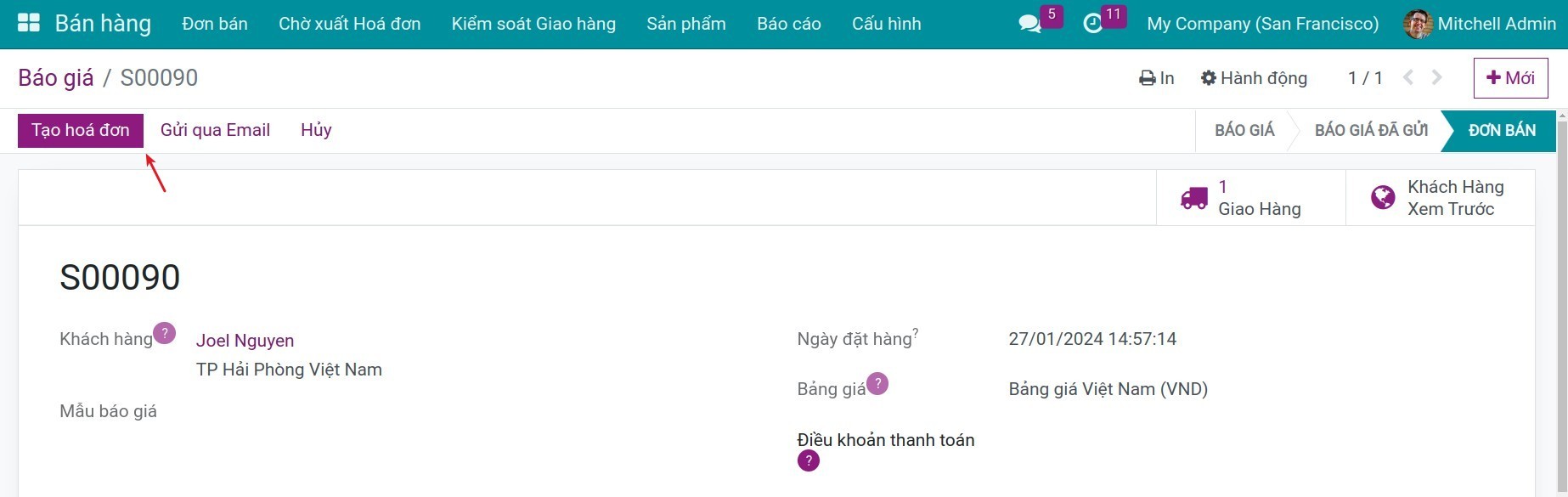 Create invoice button