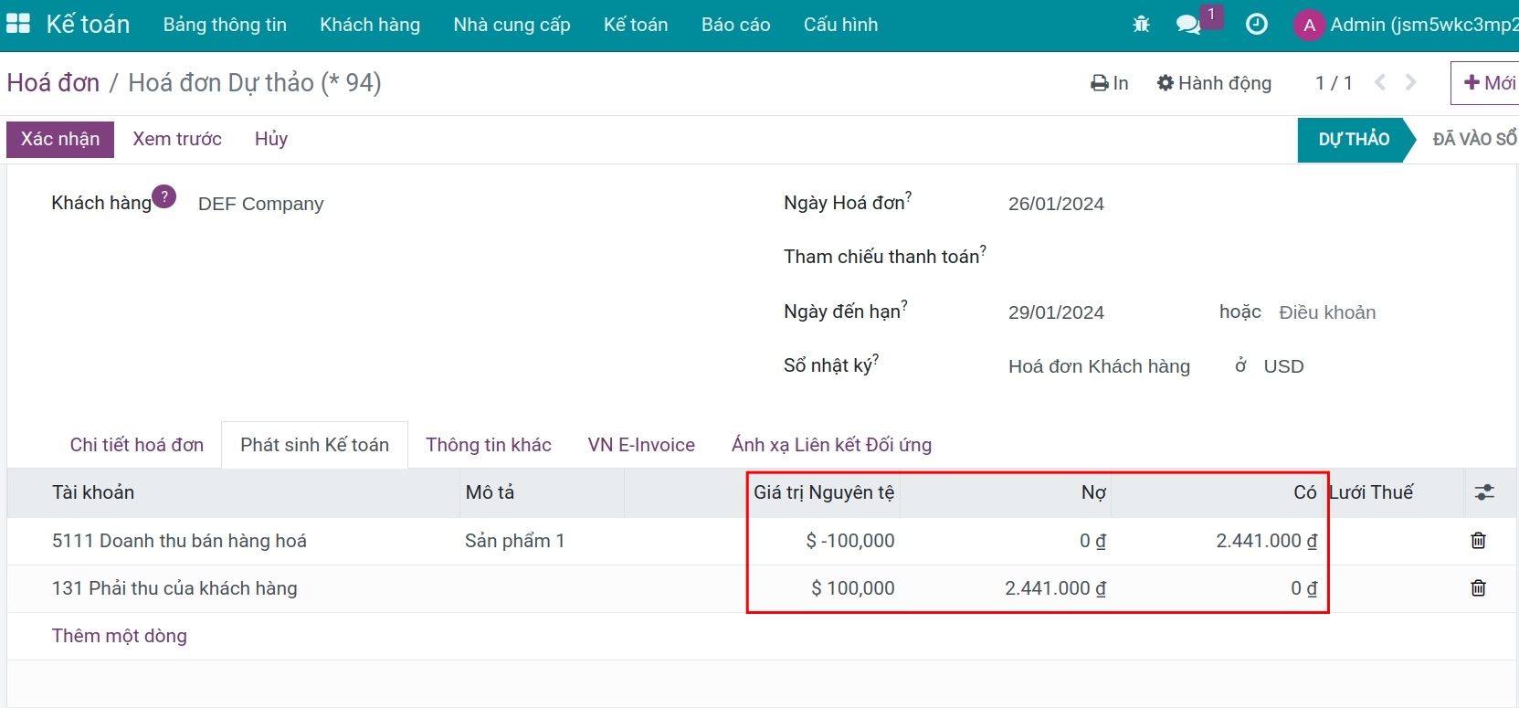 Quy đổi tỷ giá trên hóa đơn khách hàng Viindoo 