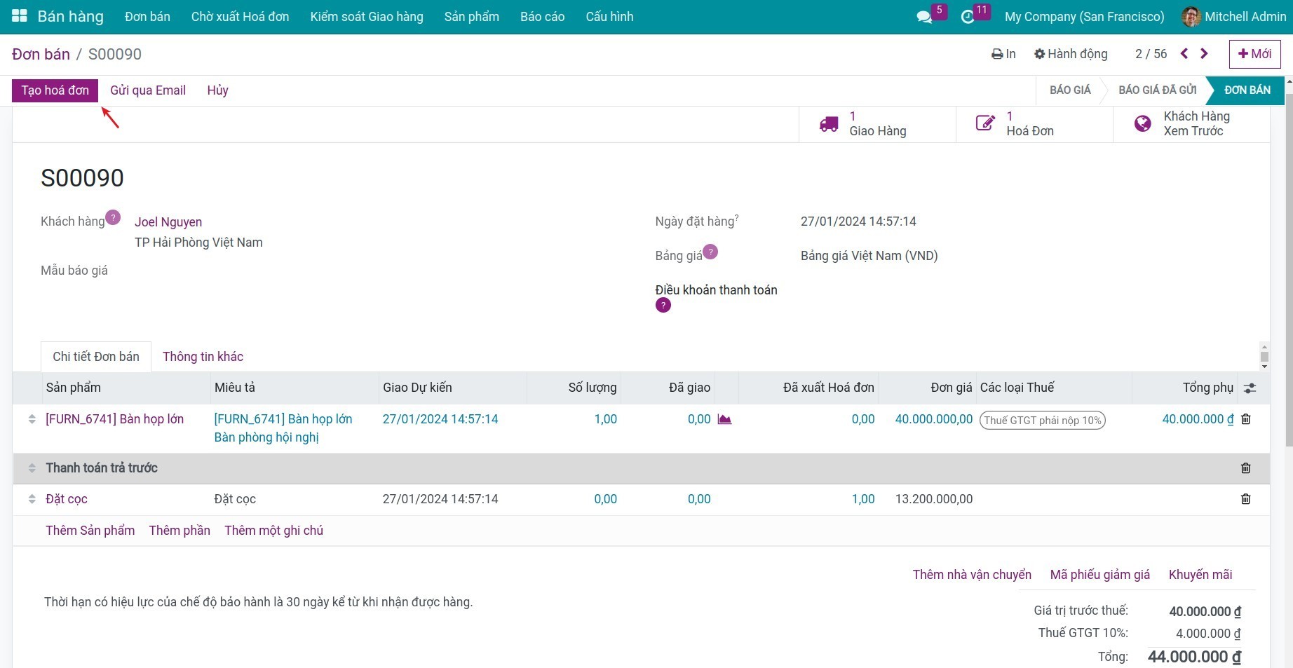 Tạo hóa đơn lần 2 - Viindoo