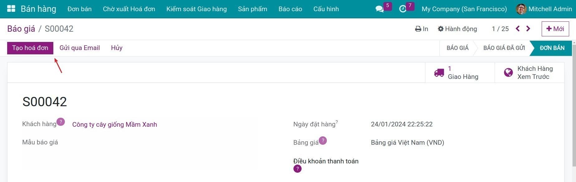 Địa chỉ xuất hóa đơn và địa chỉ giao hàng trong đơn bán Viindoo