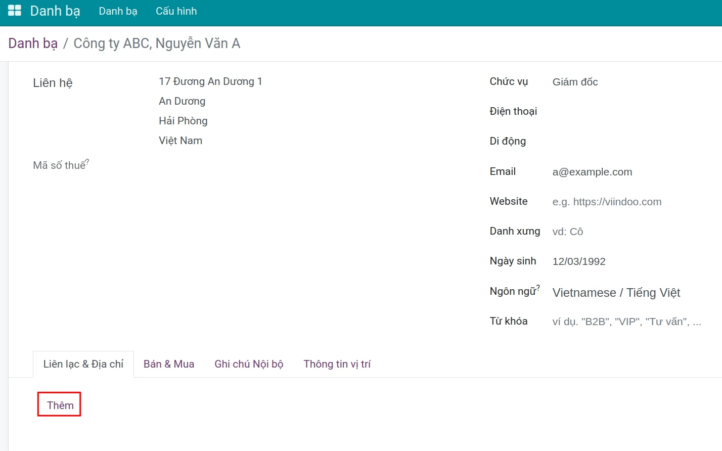 Thiết lập thêm Liên lạc & Địa chỉ