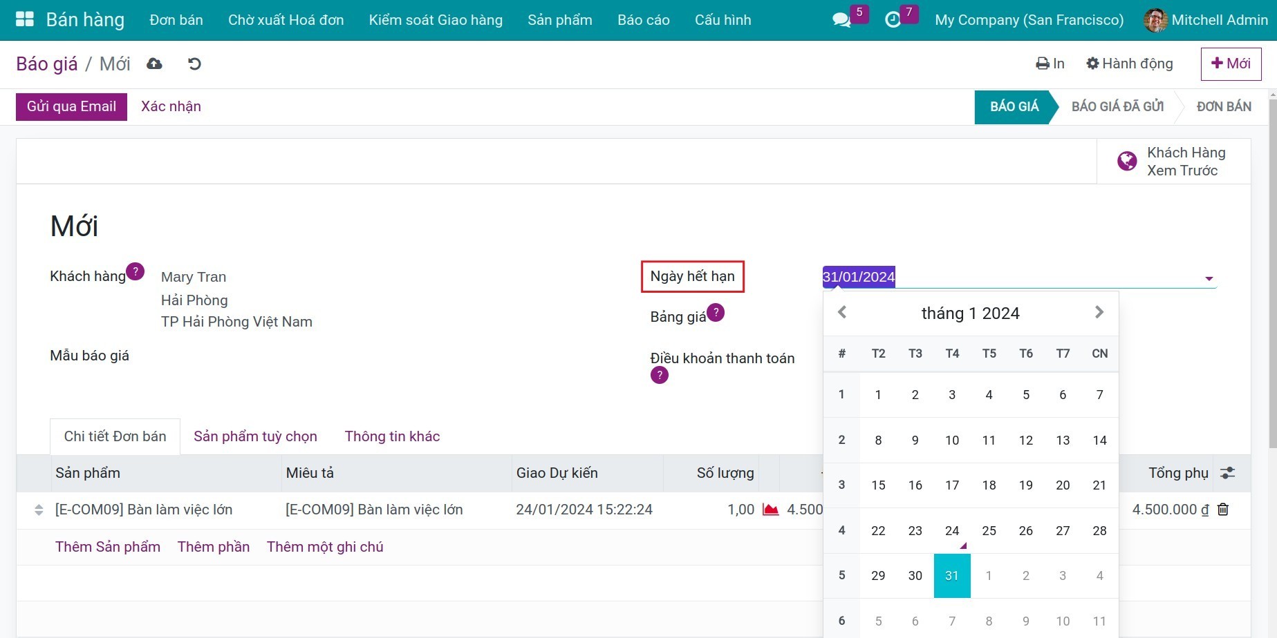 Thiết lập ngày hết hạn trên báo giá trên Viindoo