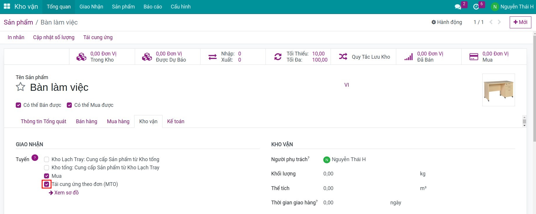 MTO thiếp lập Kho Viindoo