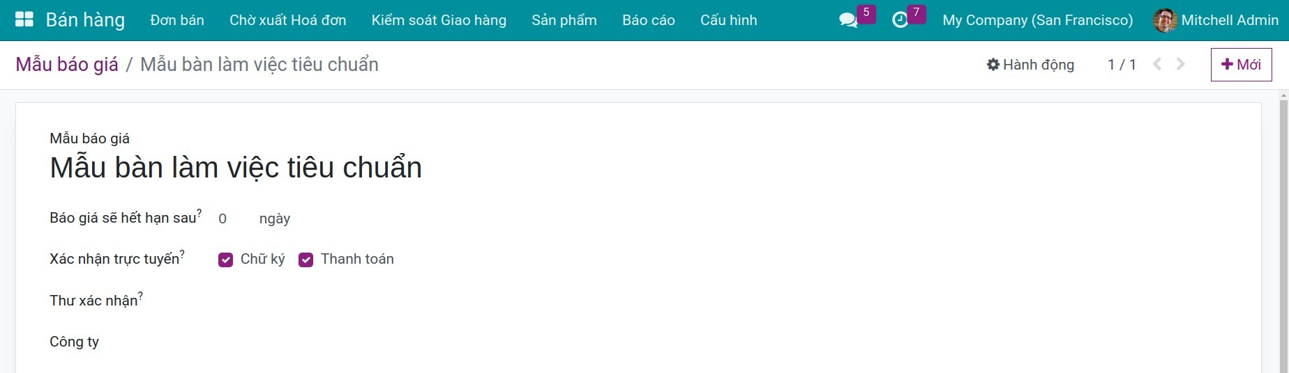 Thông tin chung mẫu báo giá