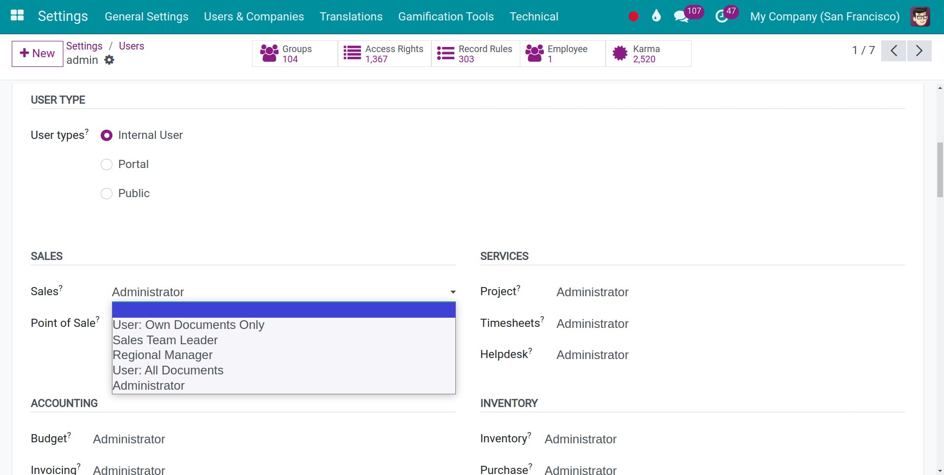 Granting user access rights to Sales Target