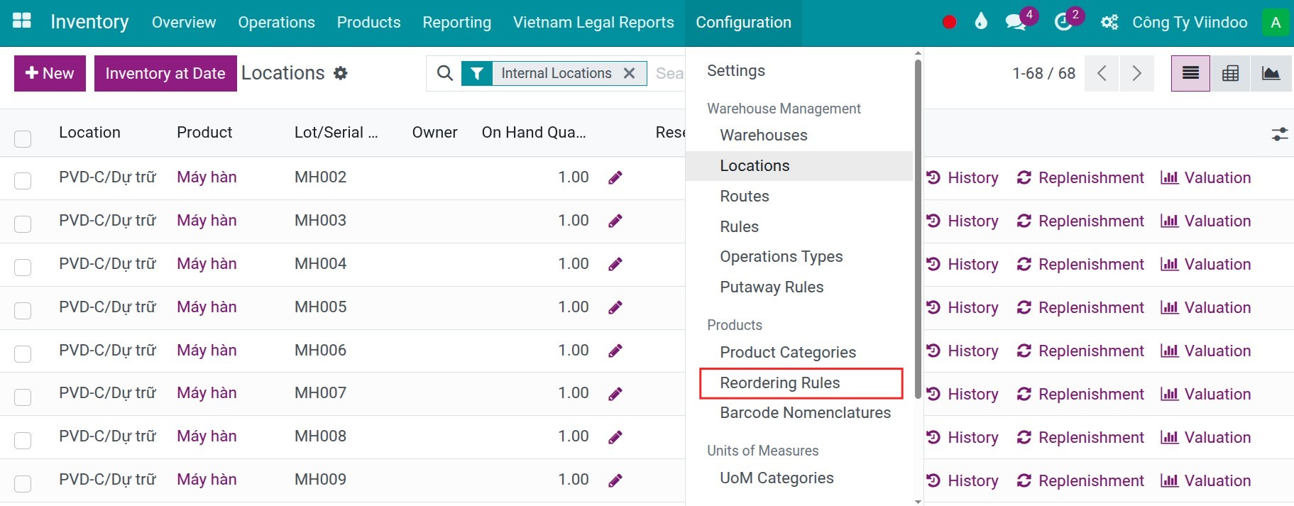 Create a new reordering rule