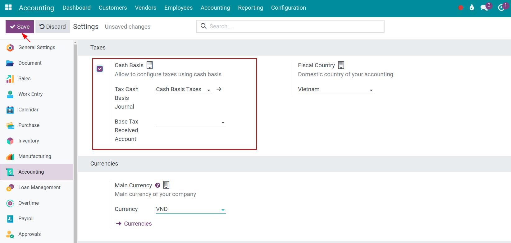 Enable Cash basis feature