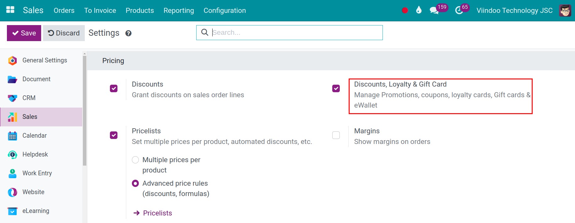 Activate Discount & Loyalty programs in Viindoo