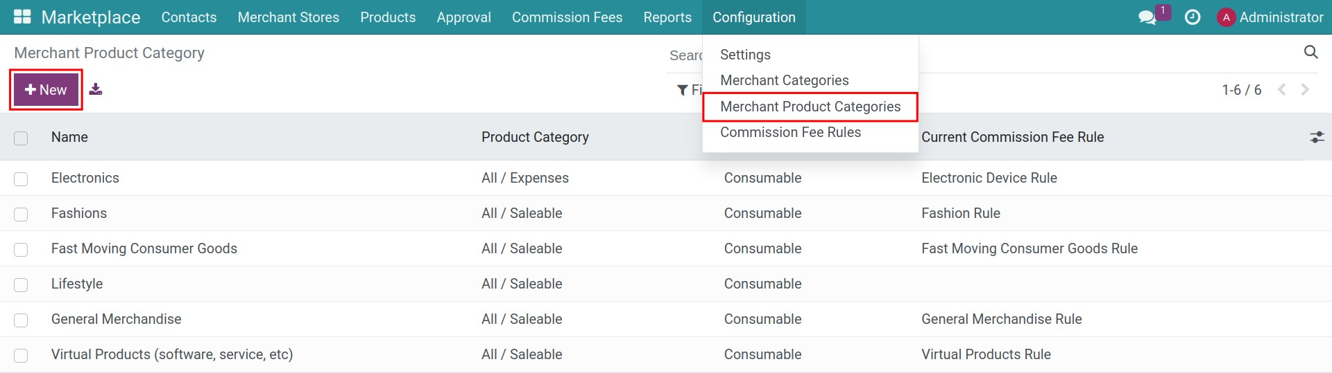 Create a merchant product category